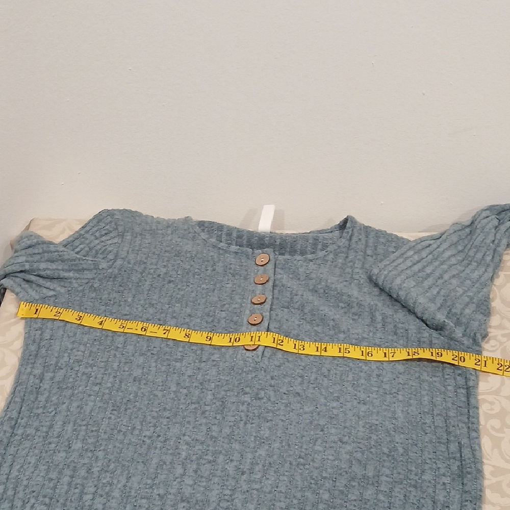 Blue Ribbed Long Sleeve Top - Picture 8 of 10